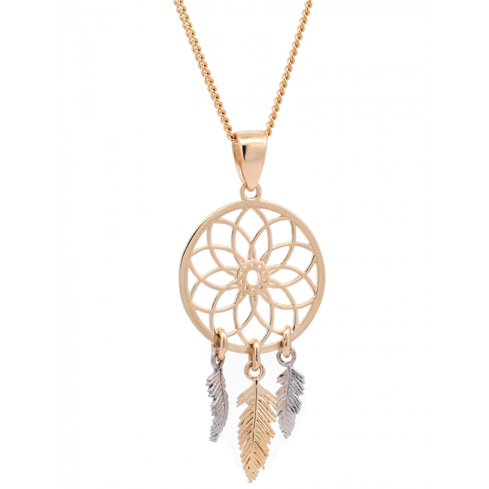 Halskette Anhänger Traumfänger mit 1,1 mm Goldkette 585-14 Karat Gold