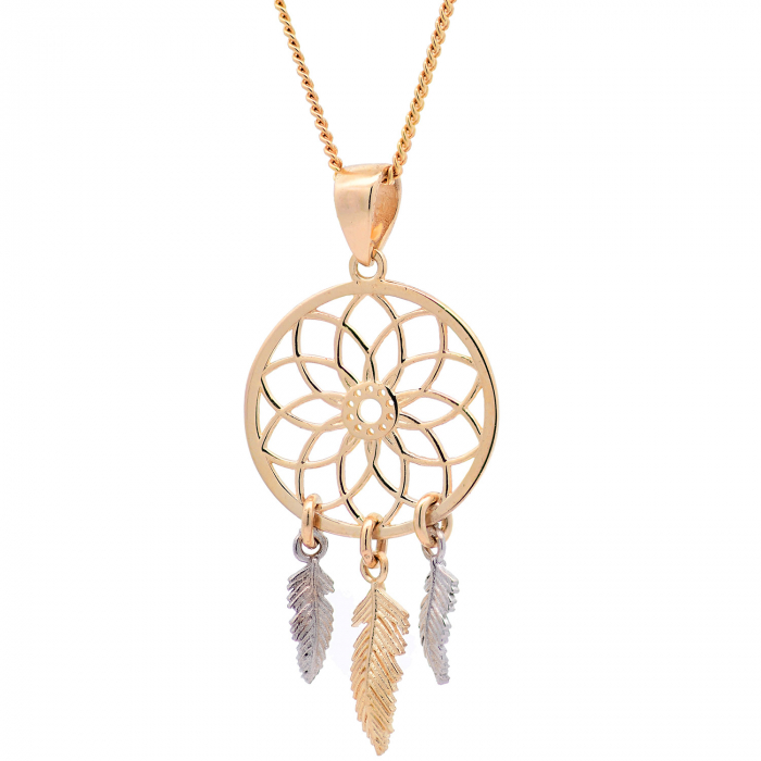 Halskette Anhänger Traumfänger mit 1,1 mm Goldkette 585-14 Karat Gold