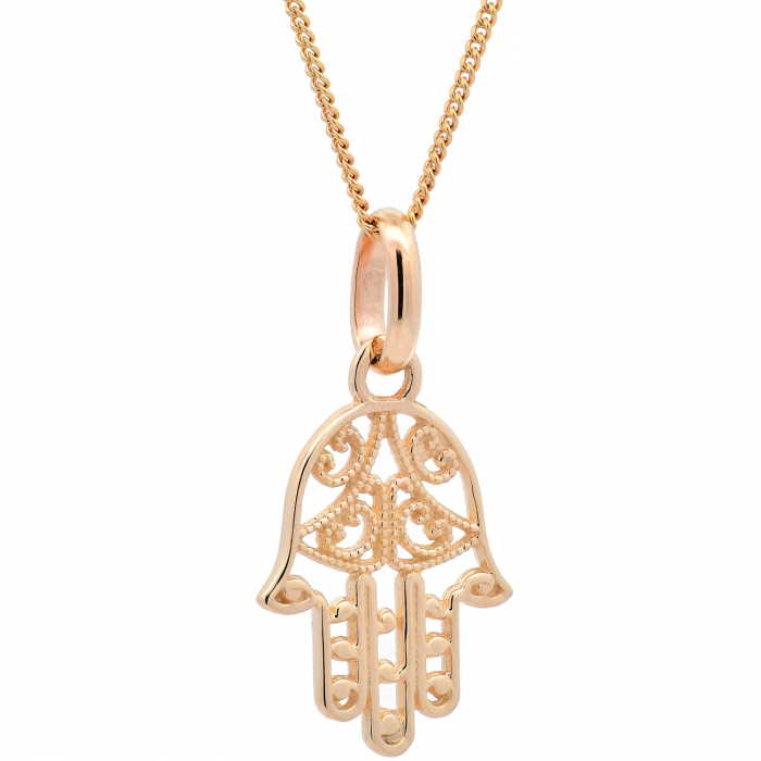 Halskette Anhänger Fatimas Hand mit 1,1 mm Goldkette 585-14 Karat Gold