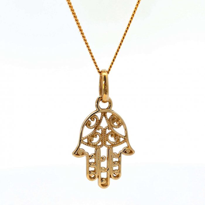 Anhänger Fatimas Hand 585 Gold mit massiver Goldkette 1,1 mm