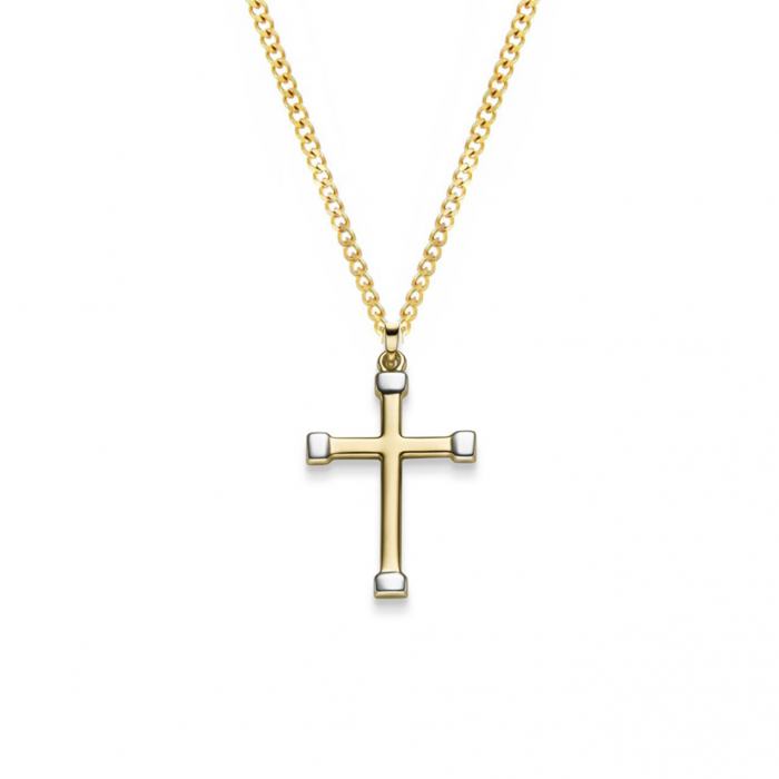 Anhänger Kreuz bi-color 585 Gold mit massiver Goldkette 1,1 mm