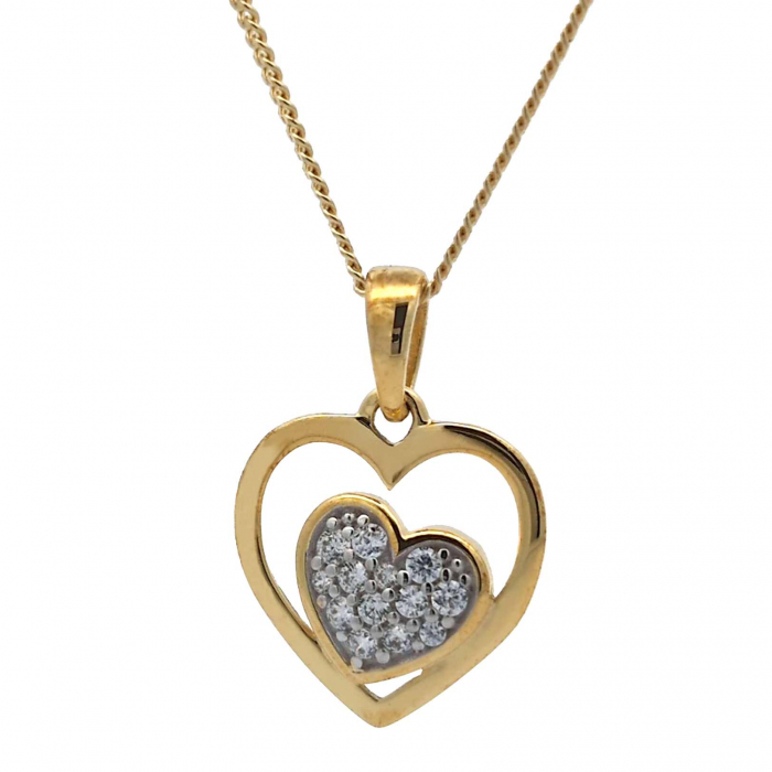 Anhänger Herz mit Zirkonia mit Kette 1,1 mm 333-8 Karat Gold