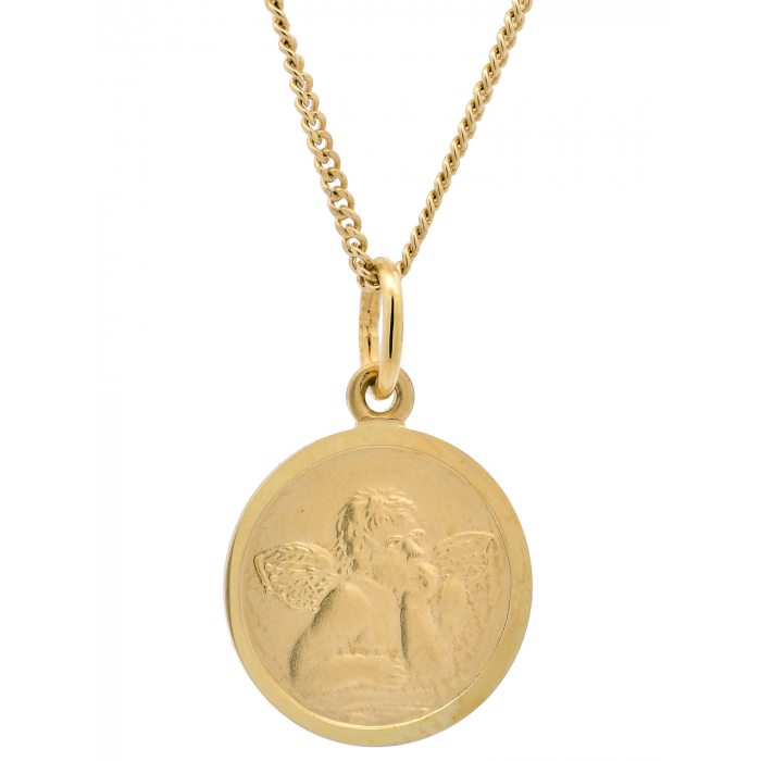 Anhänger Medaille Amor Engel mit Kette 1,1 mm 333-8 Karat Gold 36 cm
