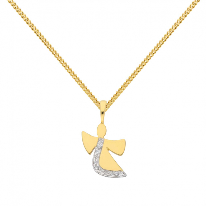 Anhänger Engel mit Zirkonia mit Kette 1,1 mm 333-8 Karat Gold