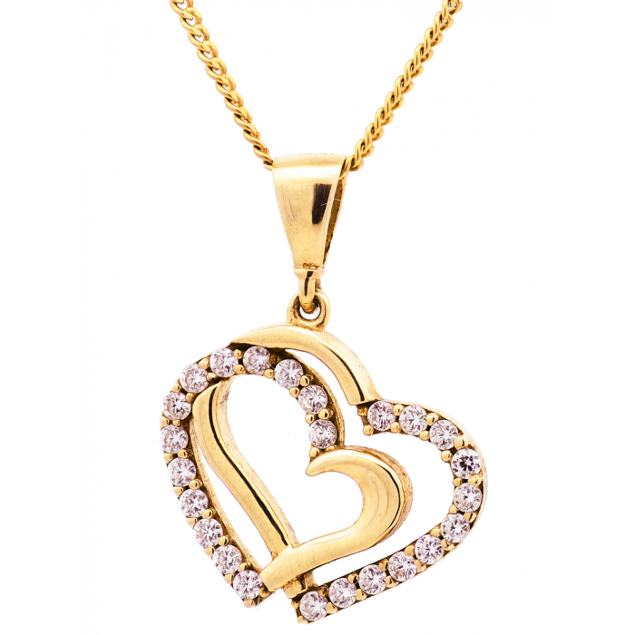 Anhänger Herz mit Zirkonia mit Kette 1,1 mm 333-8 Karat Gold