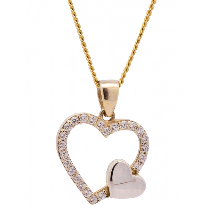 Anhänger Herz mit Zirkonia mit Kette 1,1 mm 333-8 Karat Gold