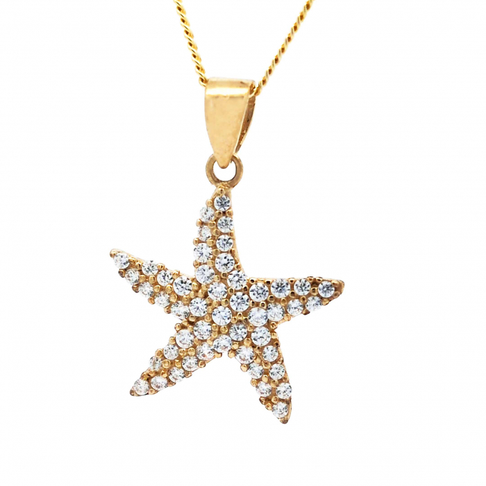 Anhänger Seestern mit Zirkonia mit Kette 1,1 mm 333-8 Karat Gold