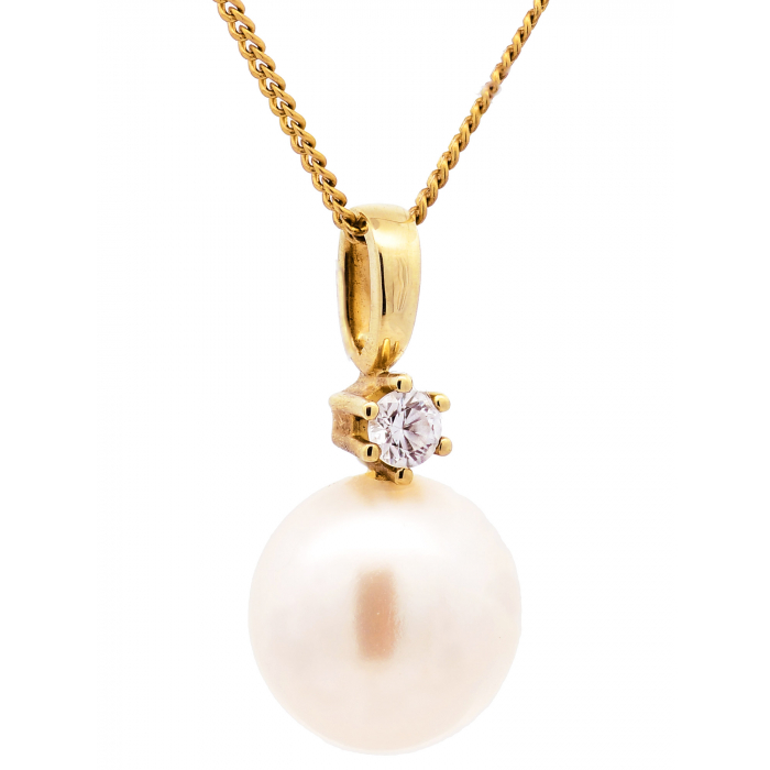 Gold Anhänger Zirkonia mit Perle  mit Goldkette 333-8 Karat Gold