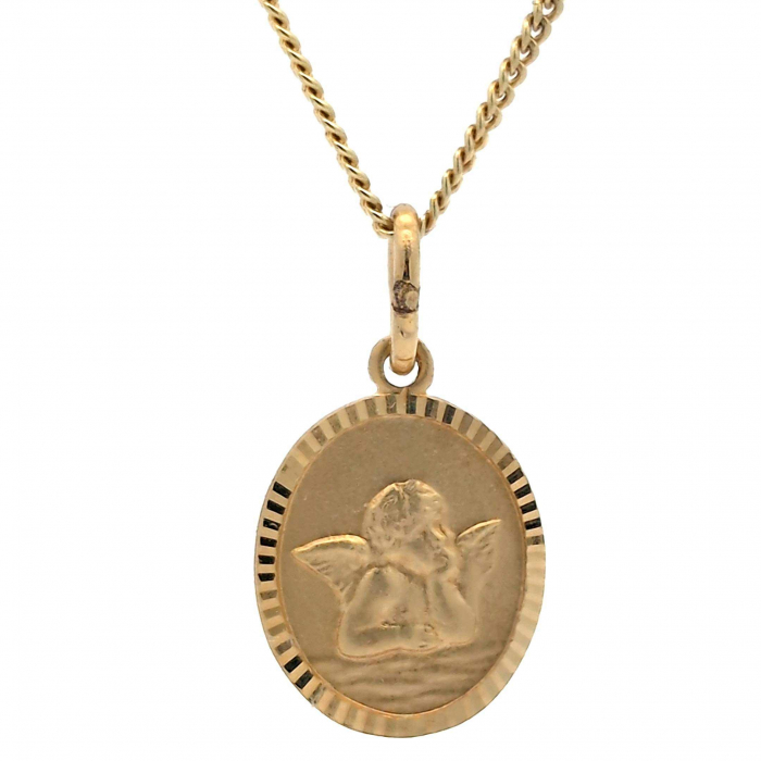 Anhänger Medaille Amor Engel mit Kette 1,1 mm 333-8 Karat Gold