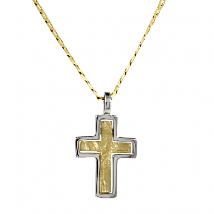 Anhänger Kreuz gehämmert mit massiver Goldkette 2,6 mm 45 cm