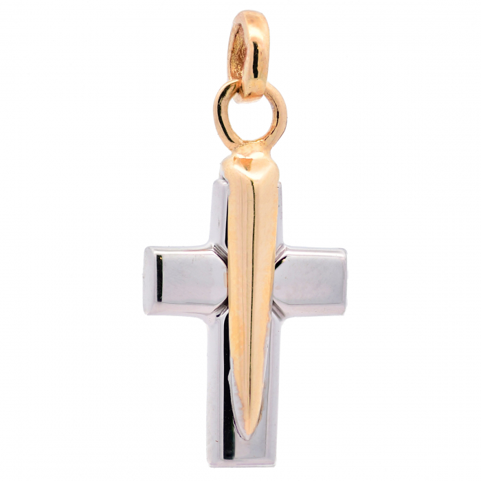Anhänger Kreuz massiv Gold - 585 14 Karat Gelbgold und Weißgold