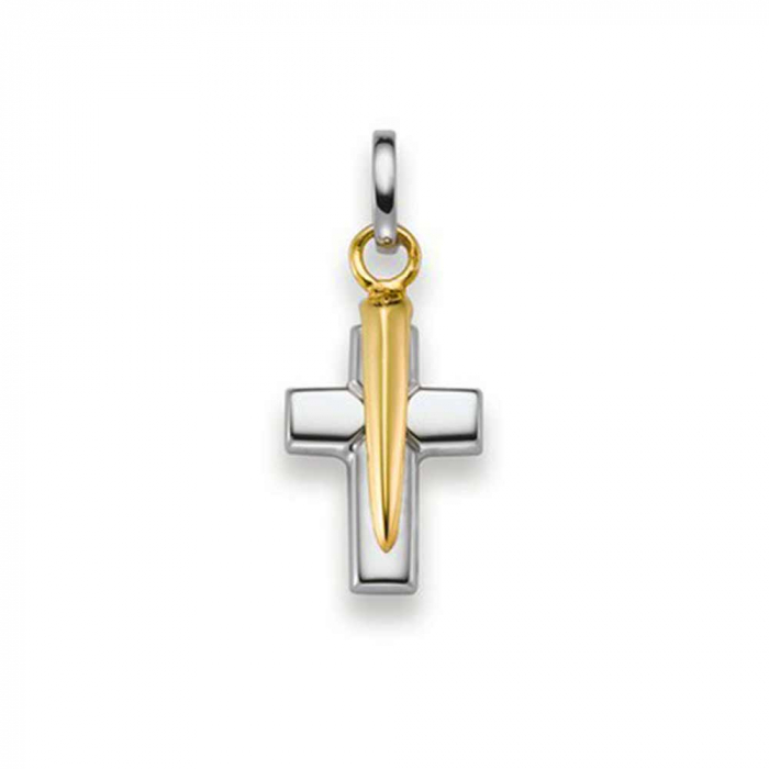 Anhänger Kreuz massiv Gold - 585 14 Karat Gelbgold und Weißgold