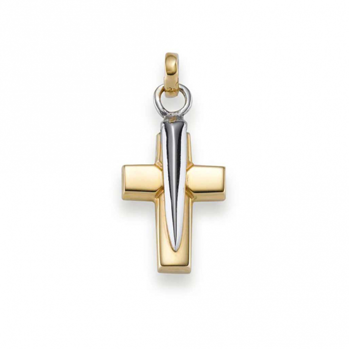 Anhänger Kreuz massiv Gold - 585 14 Karat Gelbgold und Weißgold