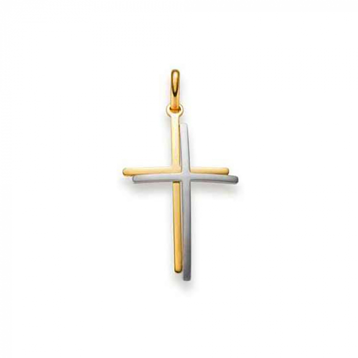 Anhänger Kreuz massiv Gold - 585 14 Karat Gelbgold und Weißgold