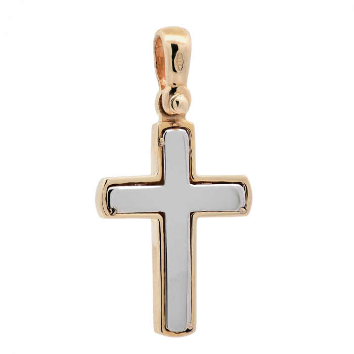 Anhänger Kreuz massiv Gold 585 14 Karat Gelbgold und Weißgold