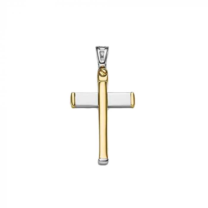 Anhänger Kreuz massiv Gold - 585 14 Karat Gelbgold und Weißgold