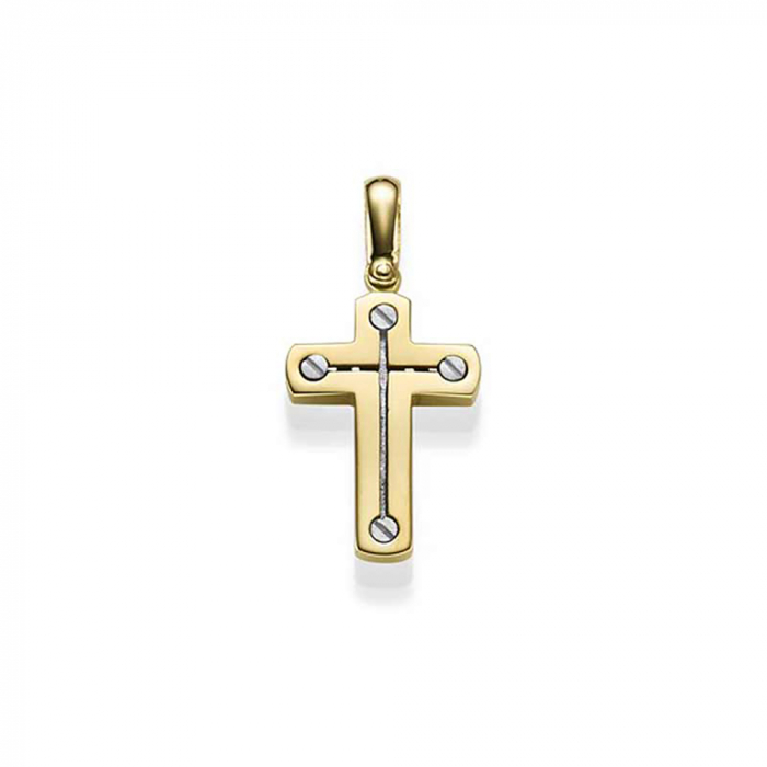 Anhänger Kreuz massiv Gold - 585 14 Karat Gelbgold und Weißgold
