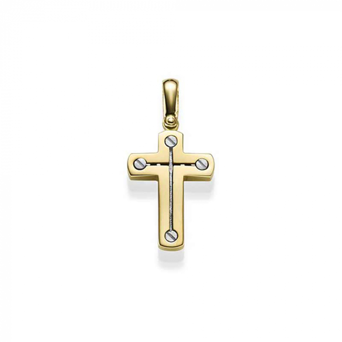 Anhänger Kreuz massiv Gold - 585 14 Karat Gelbgold und Weißgold