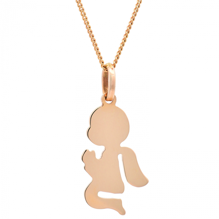 Halskette Anhänger Engelchen mit 1,1 mm Goldkette 585-14 Karat Gold