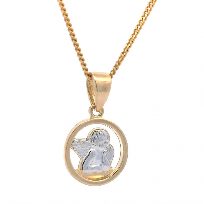 Anhänger Engel 585 14 Karat Gold mit massiver Goldkette 1,1 mm 585-14