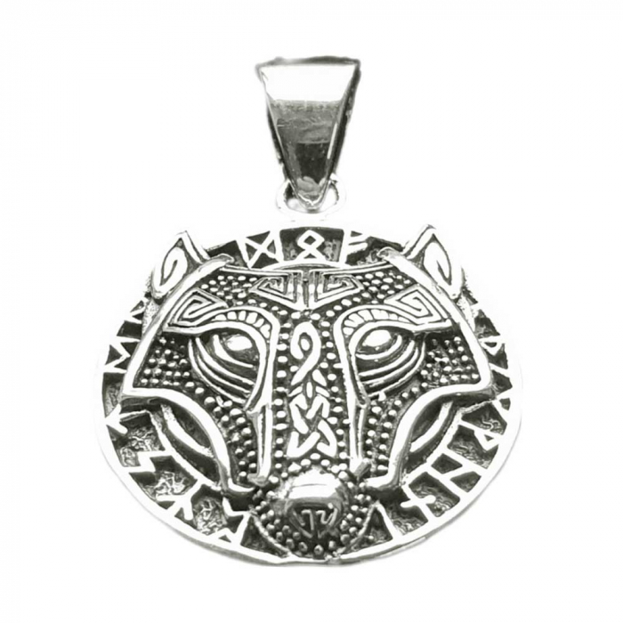 Wolf Hund Runen Fenris Schmuck Anhänger klein 925er Silber - 19 mm 