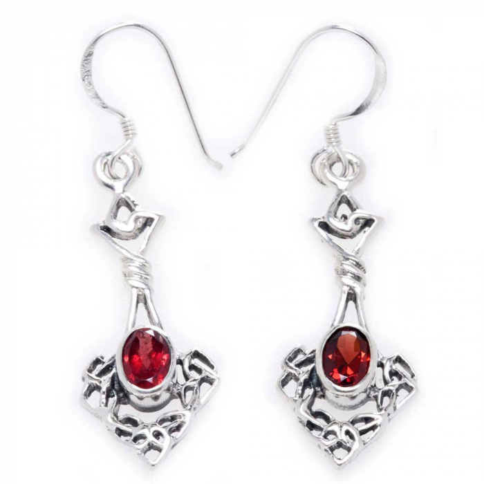 Ohrhänger, Ohrringe Celtic Roter Granat Kristallstein 925er Silber