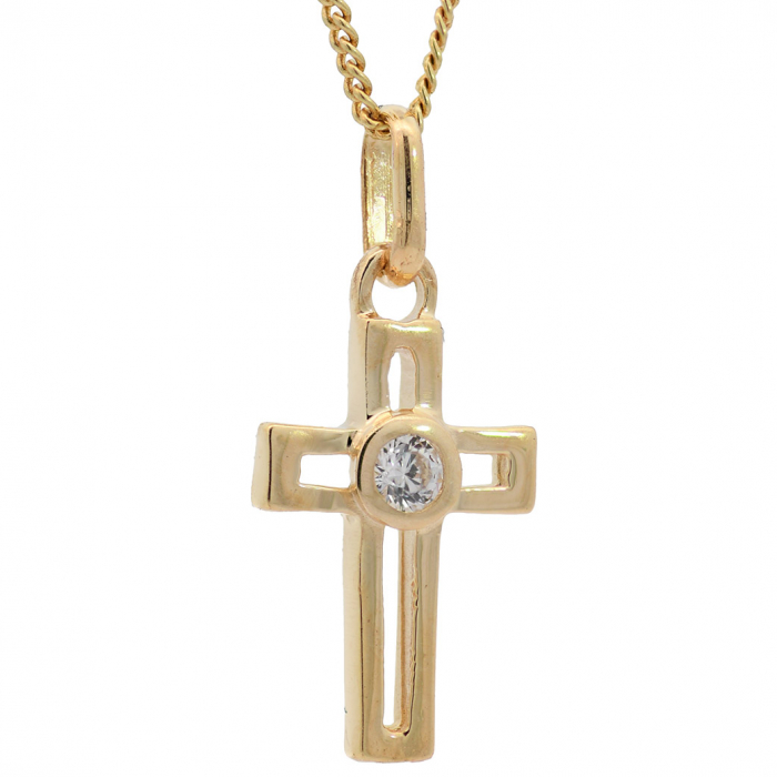 Anhänger Kreuz massiv 333 -8 Karat Gold mit vergoldeter Silberkette 