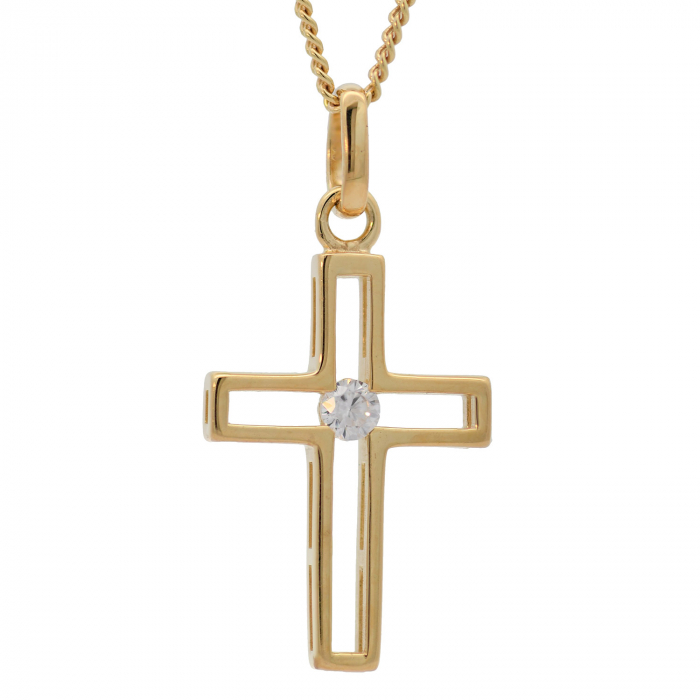 Anhänger Kreuz massiv 333 -8 Karat Gold mit vergoldeter Silberkette 