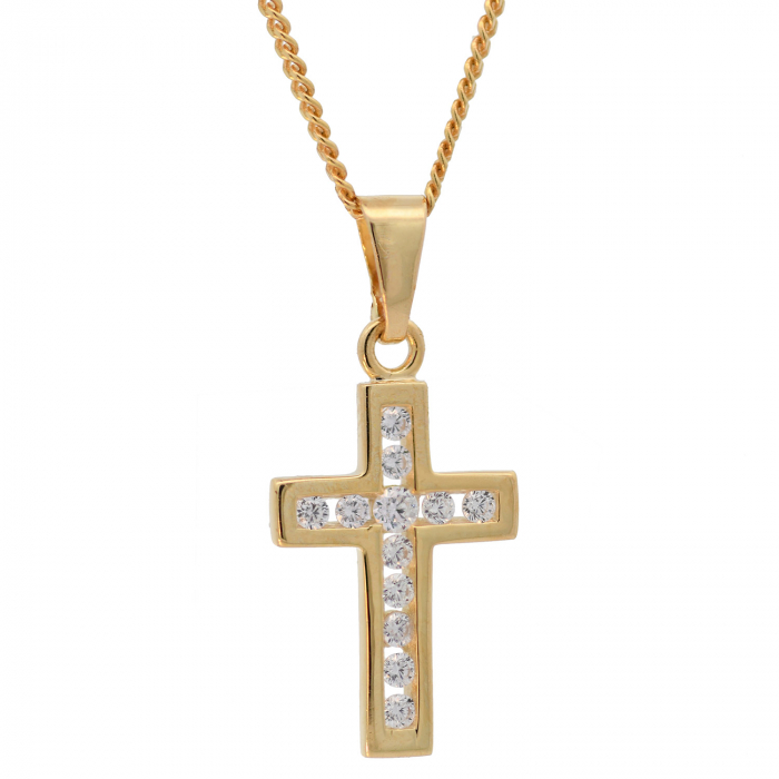 Anhänger Kreuz massiv 333 -8 Karat Gold mit vergoldeter Silberkette 