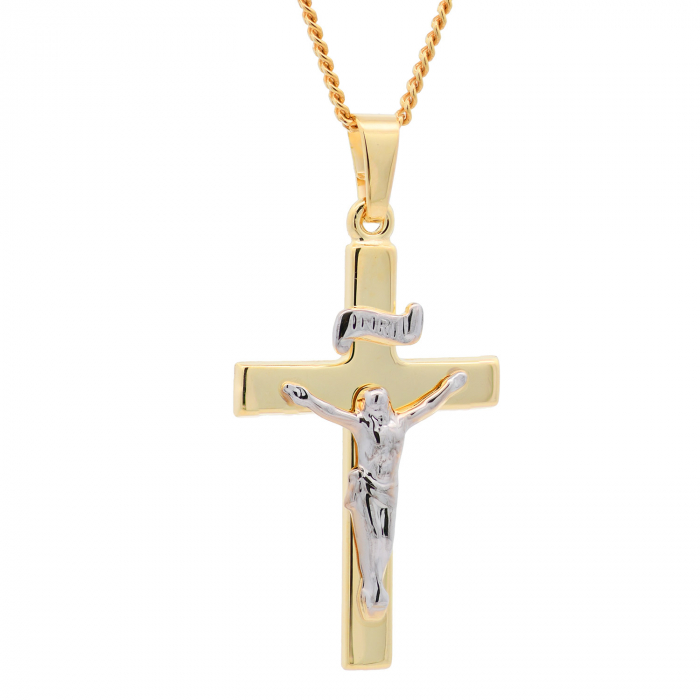 Anhänger Kreuz massiv 333 -8 Karat Gold mit vergoldeter Silberkette 