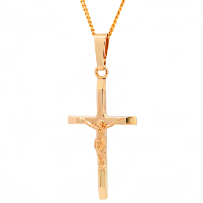 Anhänger Kreuz massiv 375-9 Karat Gold mit vergoldeter Silberkette 