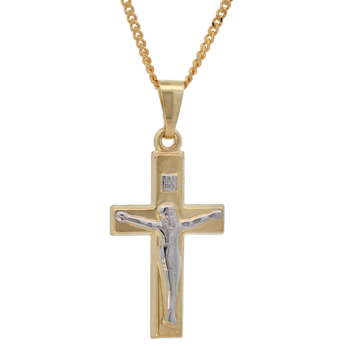 Anhänger Kreuz massiv 333 -8 Karat Gold mit vergoldeter Silberkette 