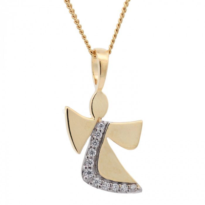 Vergoldete Halskette Engel mit Zirkonia mit Kette Silber vergoldet