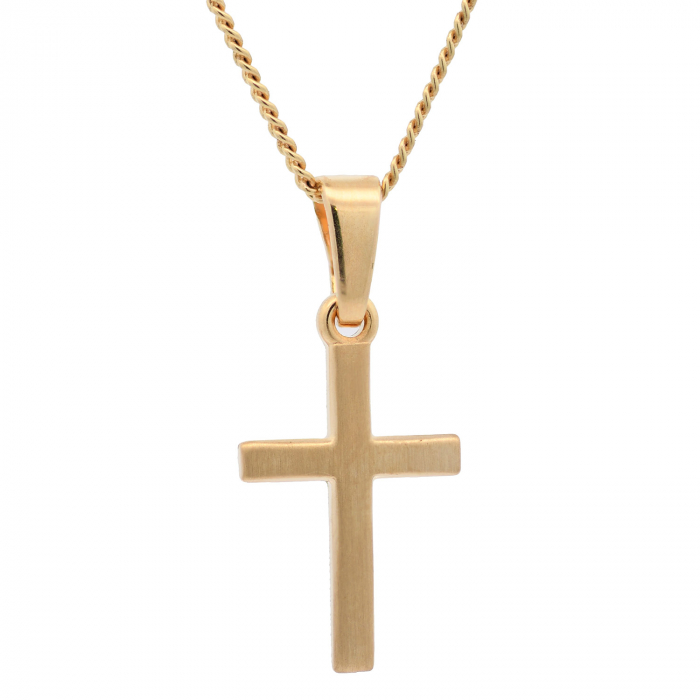 Vergoldete Halskette Kreuz seidenmatt mit Kette 925 Silber vergoldet