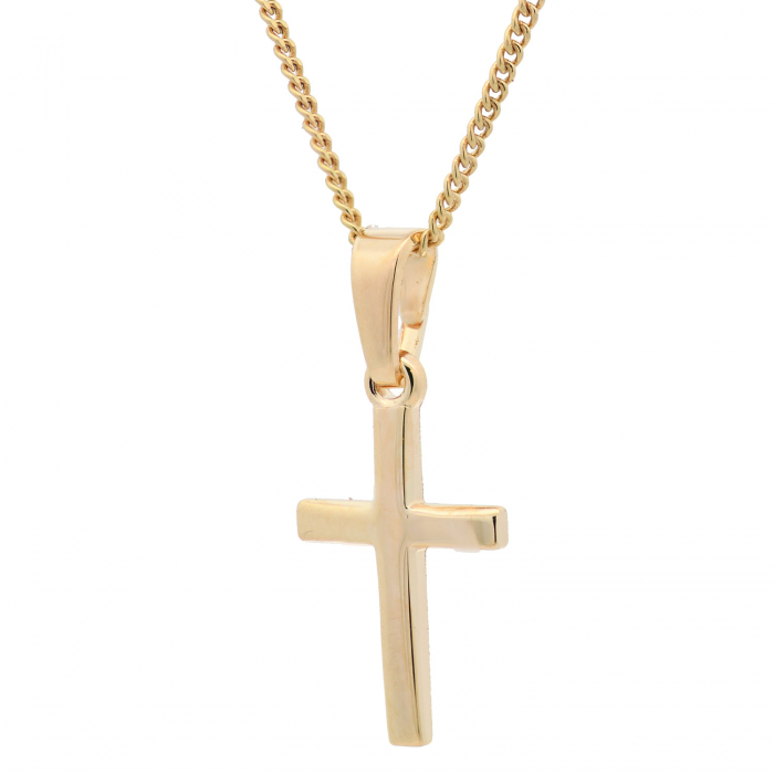 Vergoldete Halskette Kreuz glänzend mit Kette 925 Silber vergoldet