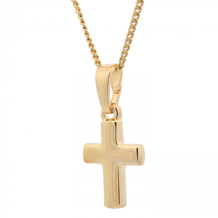 Vergoldete Halskette Kreuz glänzend mit Kette 925 Silber vergoldet