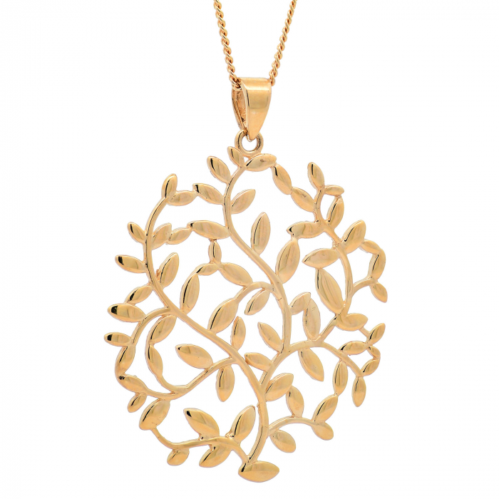 Halskette Anhänger Olivenzweig mit 1,1 mm Goldkette 585-14 Karat Gold