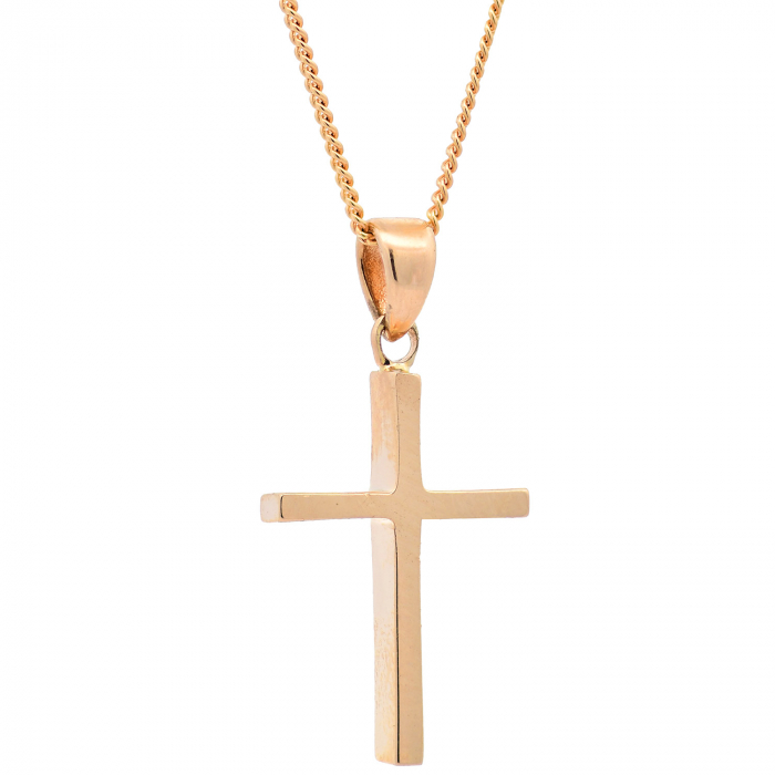 Halskette Anhänger Kreuz mit 1,1 mm Goldkette 585-14 Karat Gold