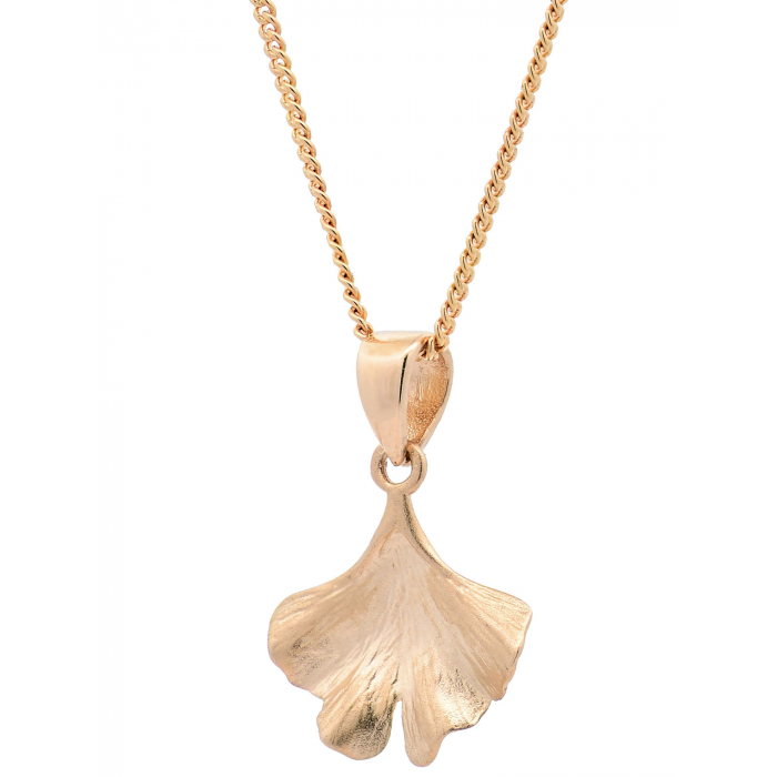 Halskette Anhänger Ginkgoblatt mit 1,1 mm Goldkette 585-14 Karat Gold
