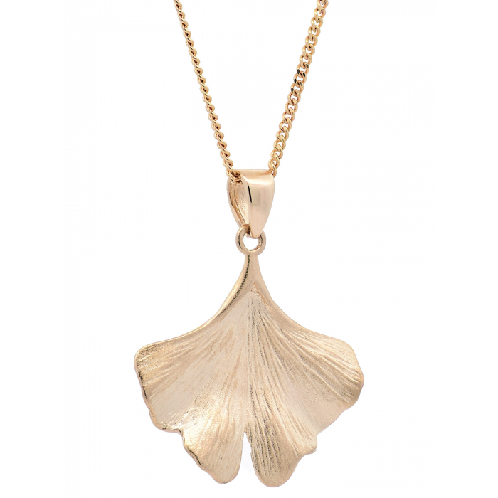 Halskette Anhänger Ginkgoblatt mit 1,1 mm Goldkette 585-14 Karat Gold