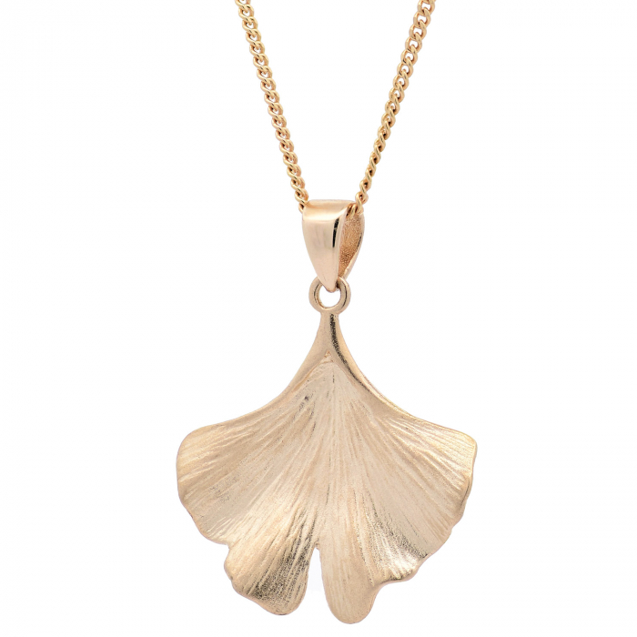 Halskette Anhänger Ginkgoblatt mit 1,1 mm Goldkette 585-14 Karat Gold