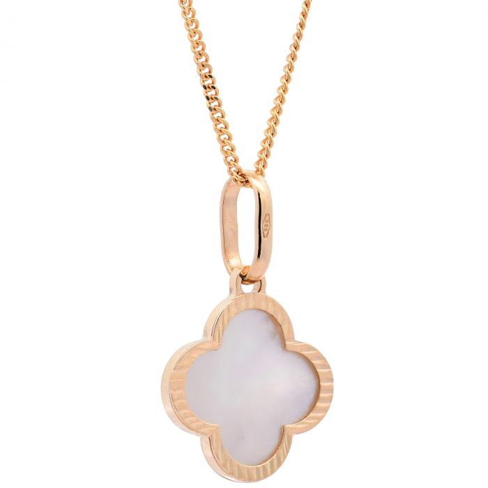 Anhänger Blume klein Perlmutt mit 1,1 mm Goldkette 585-14 Karat Gold