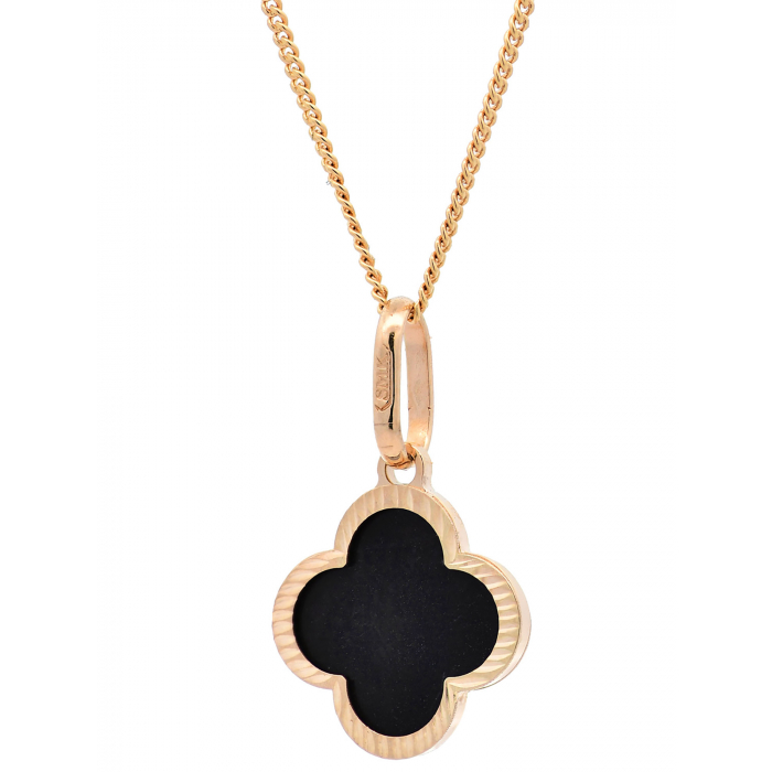 Anhänger Blume klein Onyx mit 1,1 mm Goldkette 585-14 Karat Gold