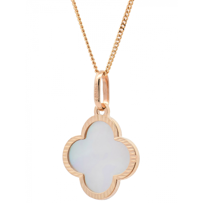 Anhänger Blume Perlmutt mit 1,1 mm Goldkette 585-14 Karat Gold