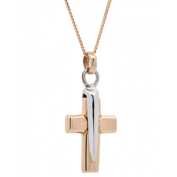 Halskette Anhänger Kreuz mit 1,1 mm Goldkette 585-14 Karat Gold