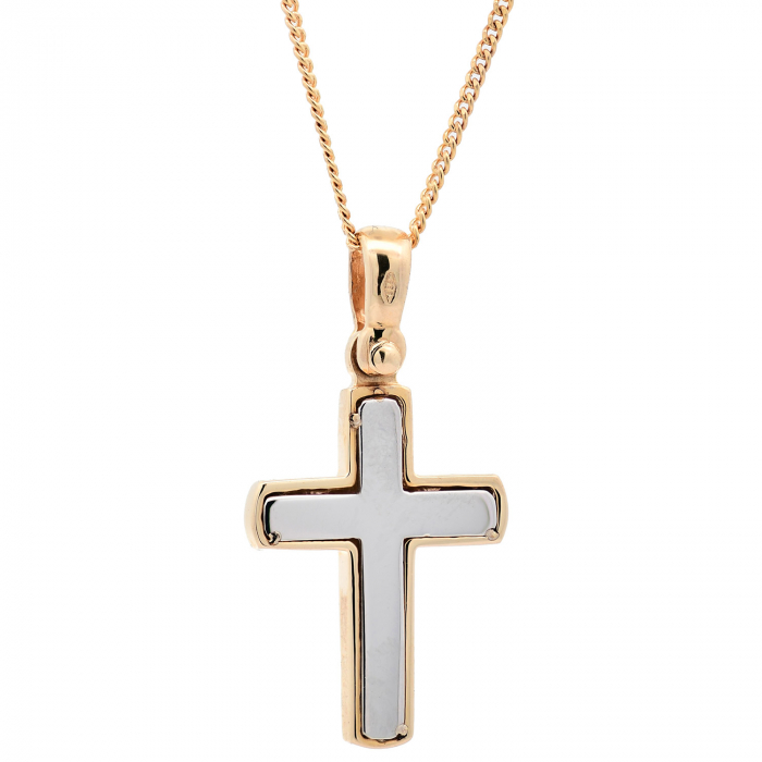 Halskette Anhänger Kreuz mit 1,1 mm Goldkette 585-14 Karat Gold
