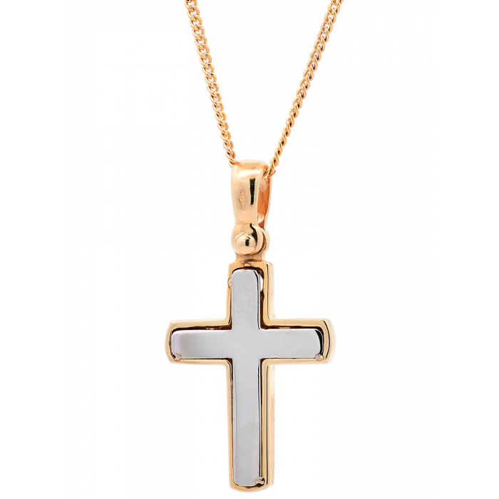 Halskette Anhänger Kreuz mit 1,1 mm Goldkette 585-14 Karat Gold