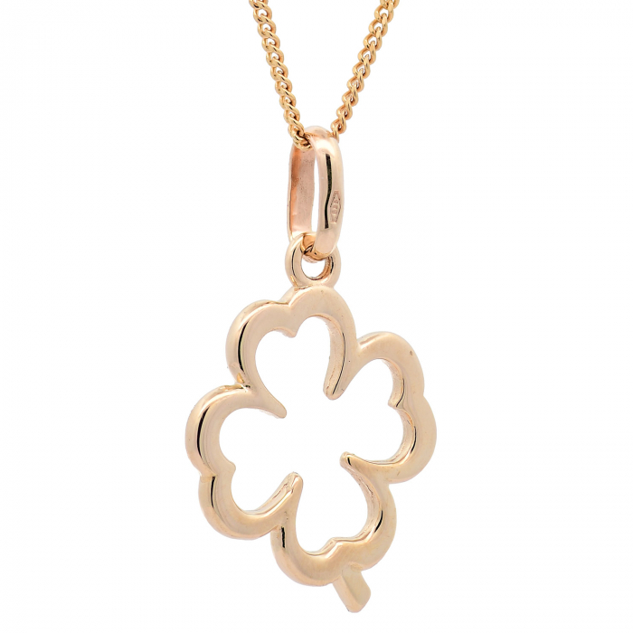Halskette Anhänger Kleeblatt mit 1,1 mm Goldkette 585-14 Karat Gold