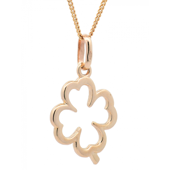 Halskette Anhänger Kleeblatt mit 1,1 mm Goldkette 585-14 Karat Gold