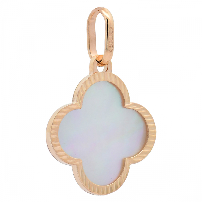 Anhänger für Halskette Blume klein Perlmutt echt massiv 585-14 Karat Gold